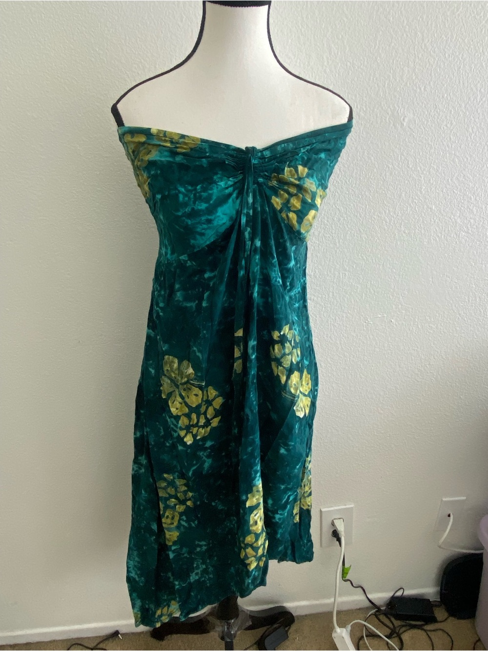 Emerald Green Strapless Floral Midi Dress